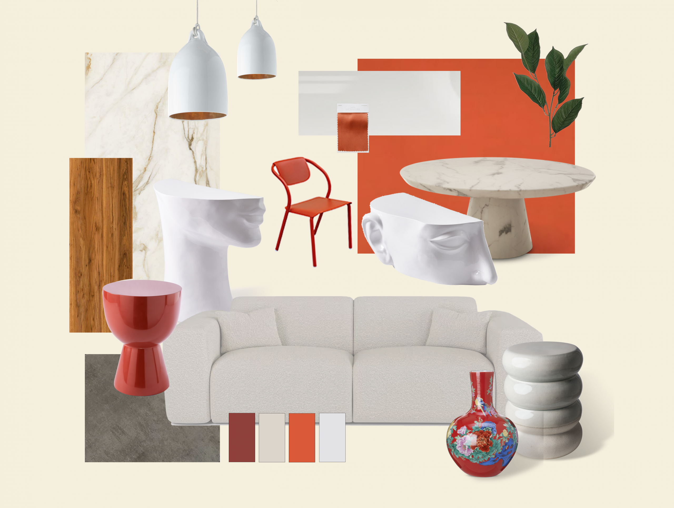 Planche d’ambiance et sélection de mobilier pour le projet Nepita Dolce Vita - PLUS ARCHITECTURES